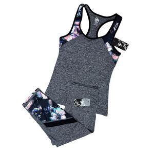 NEW GM Fashion Womens Athletic Tank Top Capri Leggings Workout Set S/M NWT
